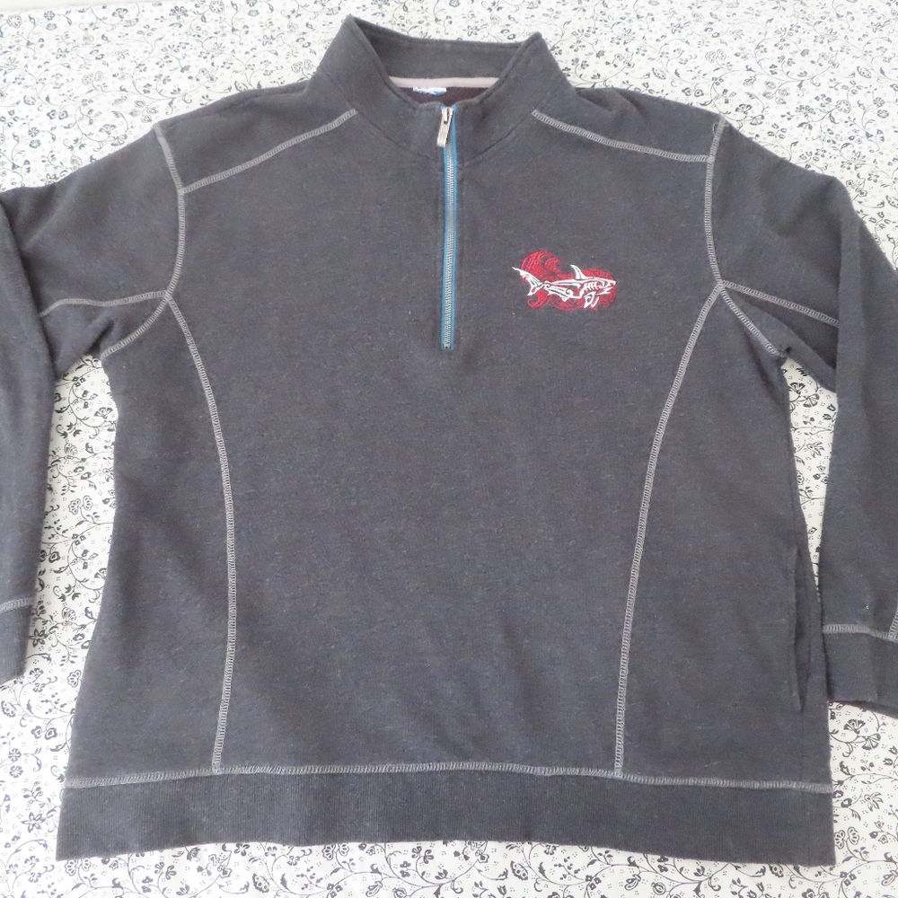 Crazy Shirts Hawaii Original shark Gray 1/4 Zip Heavy Cotton Long Sleeve TShirt